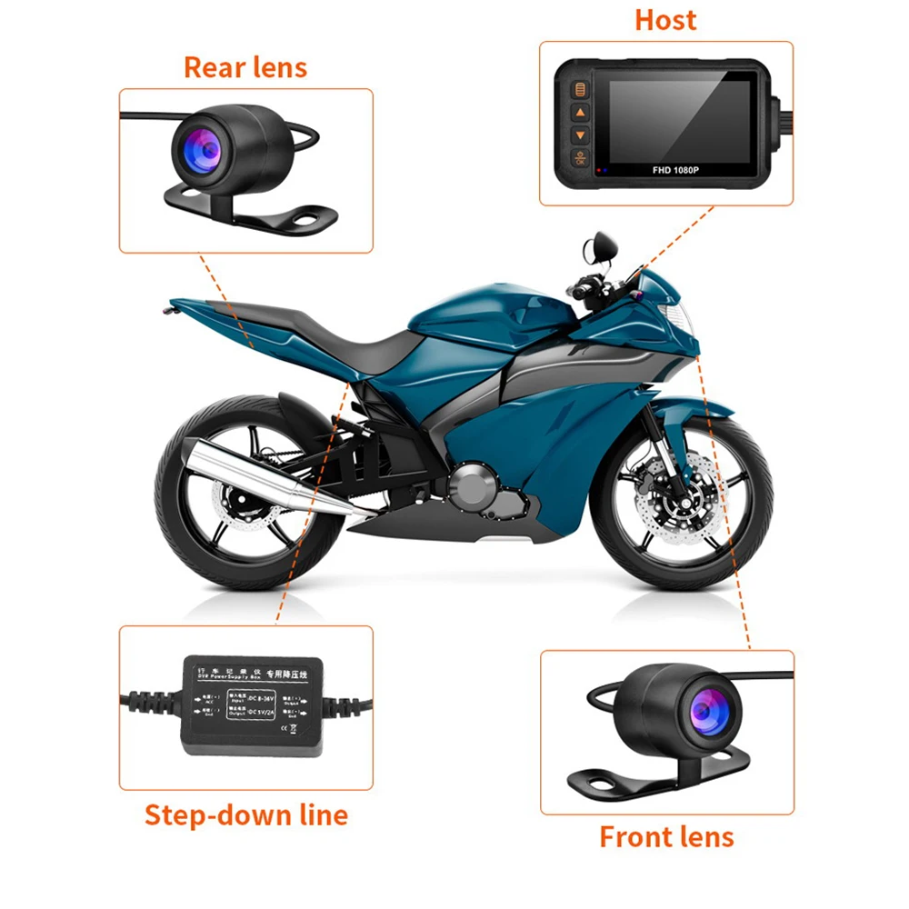 Motorcycle Driving Recorder No Screen Front and Rear Dual 1080P Cameras Built-In Wifi Waterproof Gps Parking Monitoring