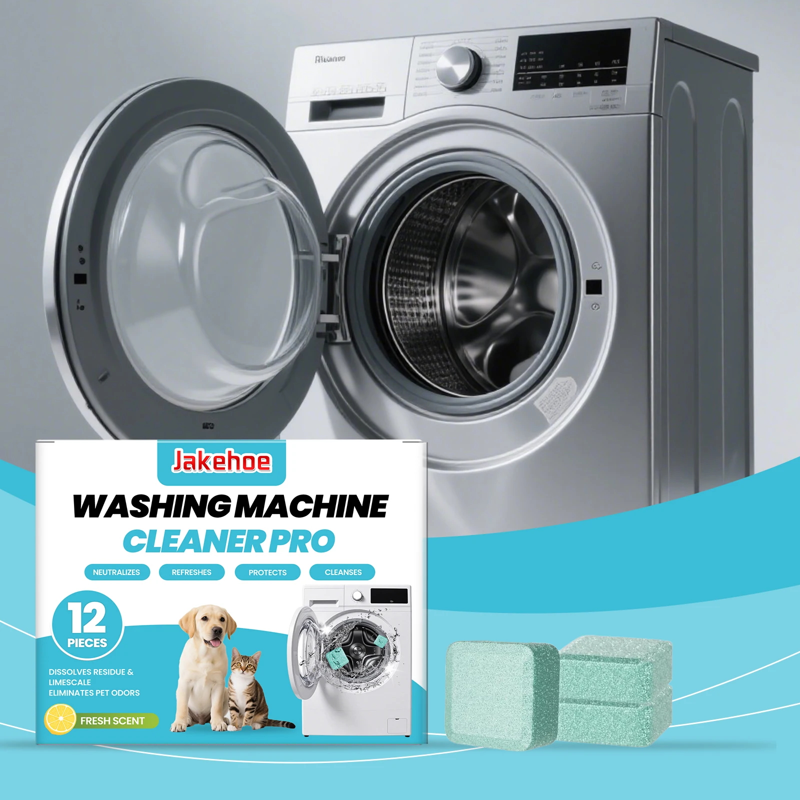 Washing Machine Cleaner Tablets - Box, 1,2-Hexanediol & Disodium EDTA Active Stain Remover, Deep Limescale & Odor Eliminator for Front Loader, Top Loader & Drum Washing Machines