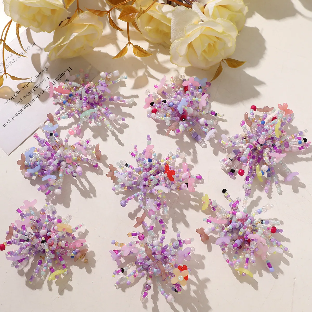 Shoe Charms Chic Firework Tassel Beaded Flower 1 Piece Summer Dopamine Korean Handmade DIY Decor for Princess Clogs Jelly Shoes