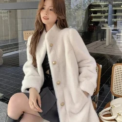 Manteau en fausse fourrure à manches longues pour femmes, veste longue, vêtements d'extérieur épais en peluche, mode féminine, automne, hiver