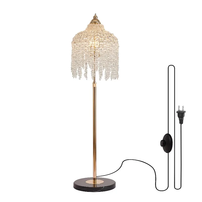 Golden Crystal Tree Brass Floor Lamp, Height Light with Adjustable Height, Living Room Light with On/Off Foot Switch