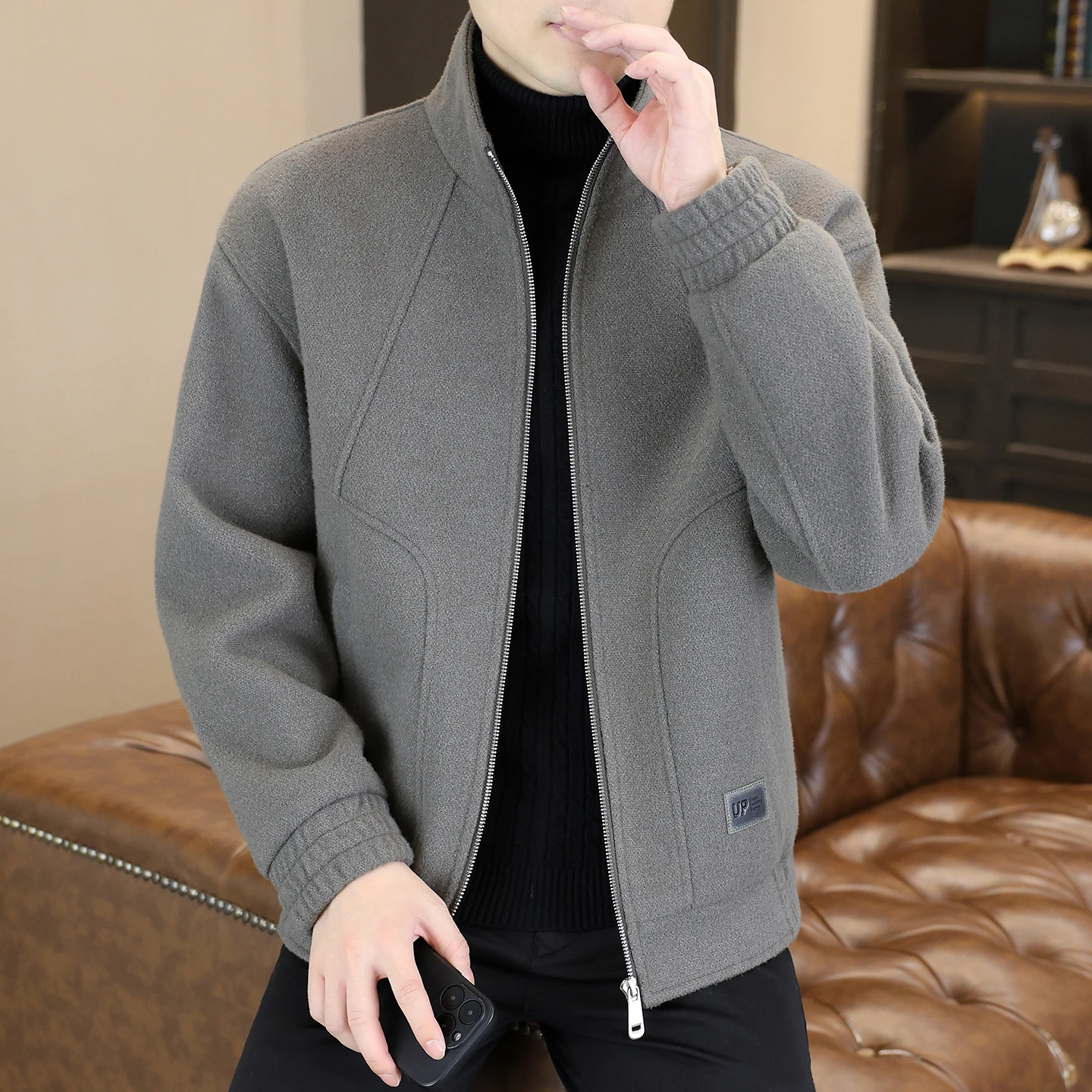 

2025 зимняя шерстяная куртка с воротником-стойкой, мужская высококачественная толстая теплая деловая социальная куртка, универсальный повседневный плащ, смешанное пальто