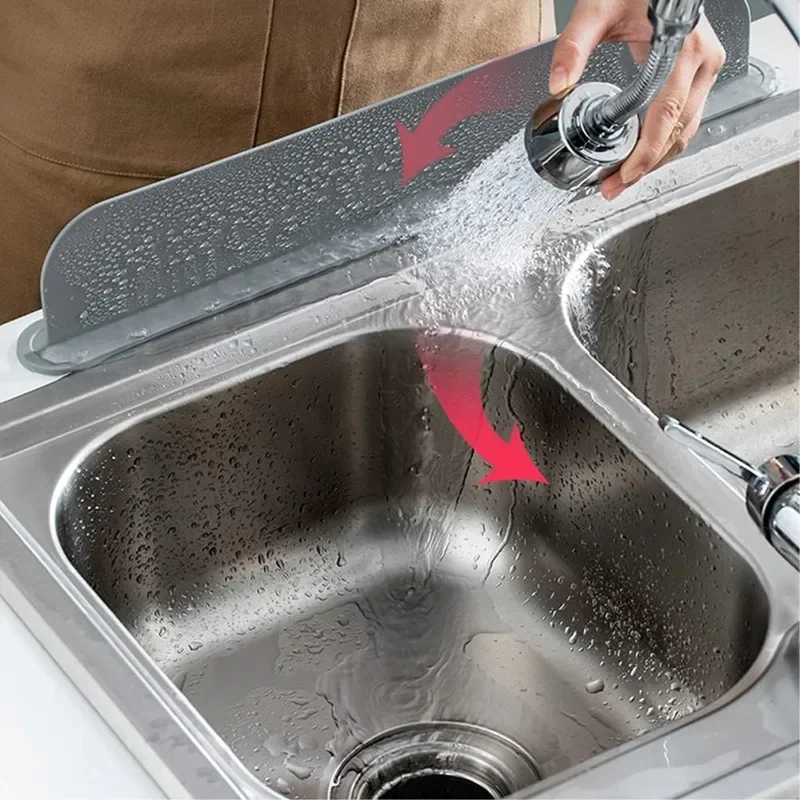 Sink Water Blocking Board, Kitchen Splash Proof Board, Sink Silicone Suction Cup Water Blocking Strip