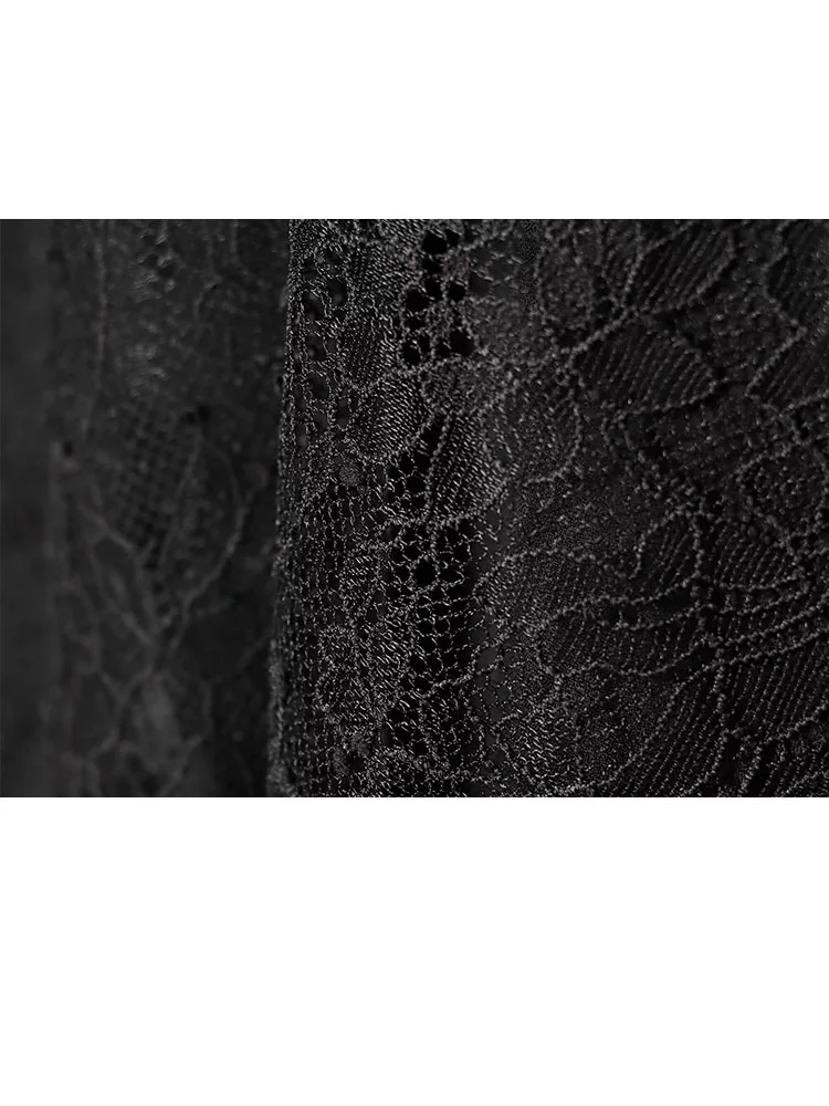 HH Women's New Fashion Vintage Sexy Lace Zipper Midi Skirt Female Temperament Simple Mid-waist Versatile Slim Asymmetrical Skirt