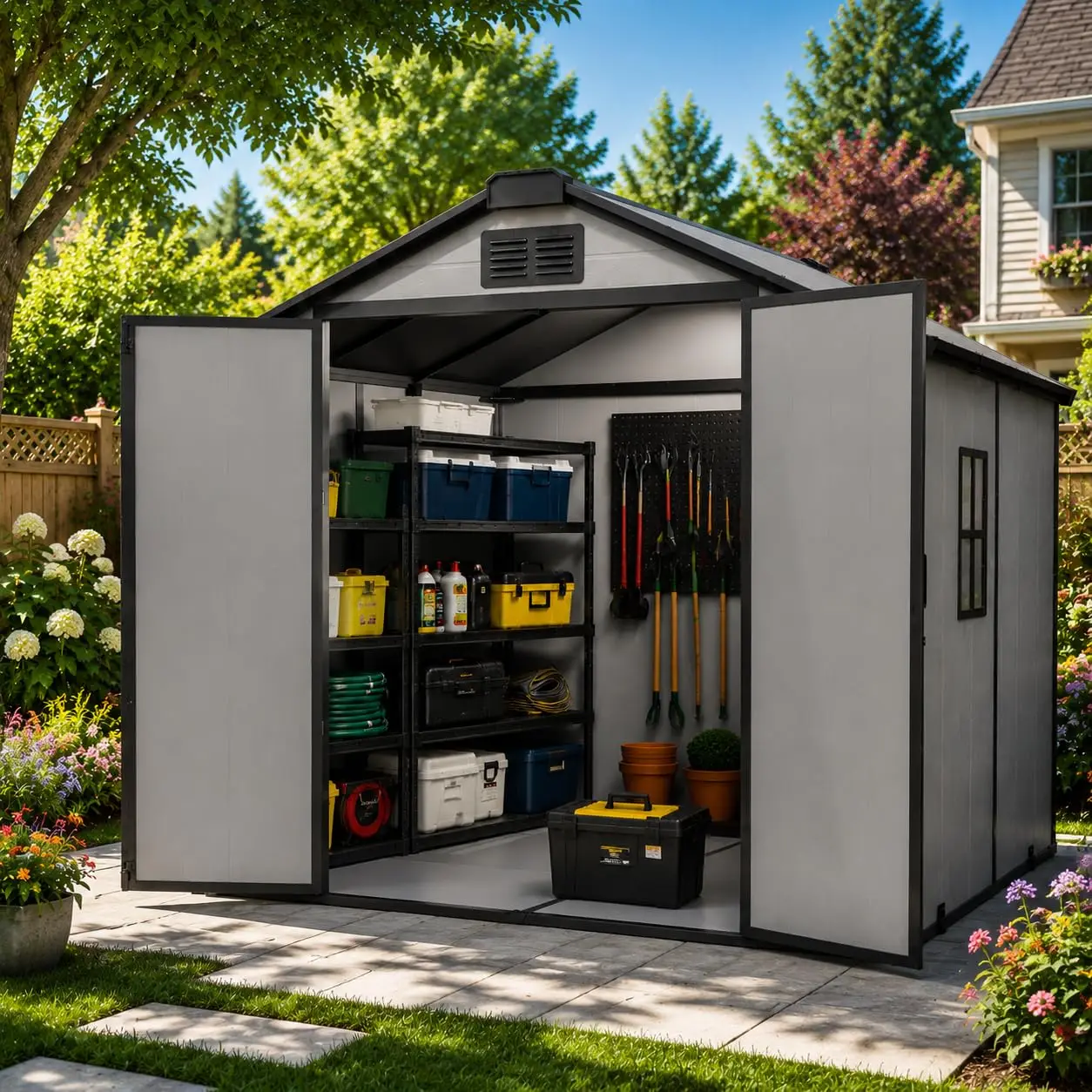8x6 FT Resin Outdoor Storage shed with Floor & Skylight, Customized