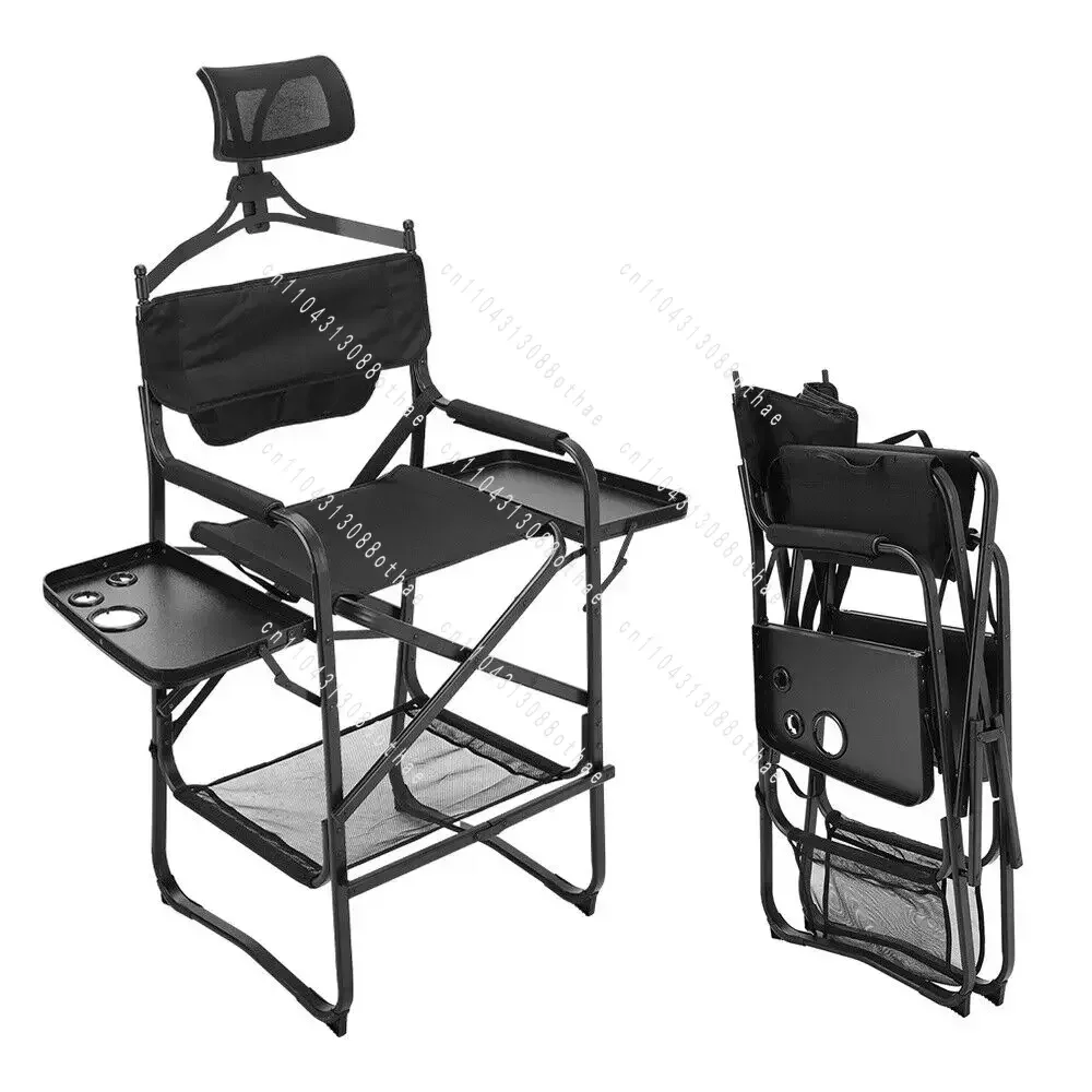 Heavy Duty Bar Height Folding Makeup Chair Padded Seat with Side Table Foot Rest for Camping Home or Patio Tall Directors Chair