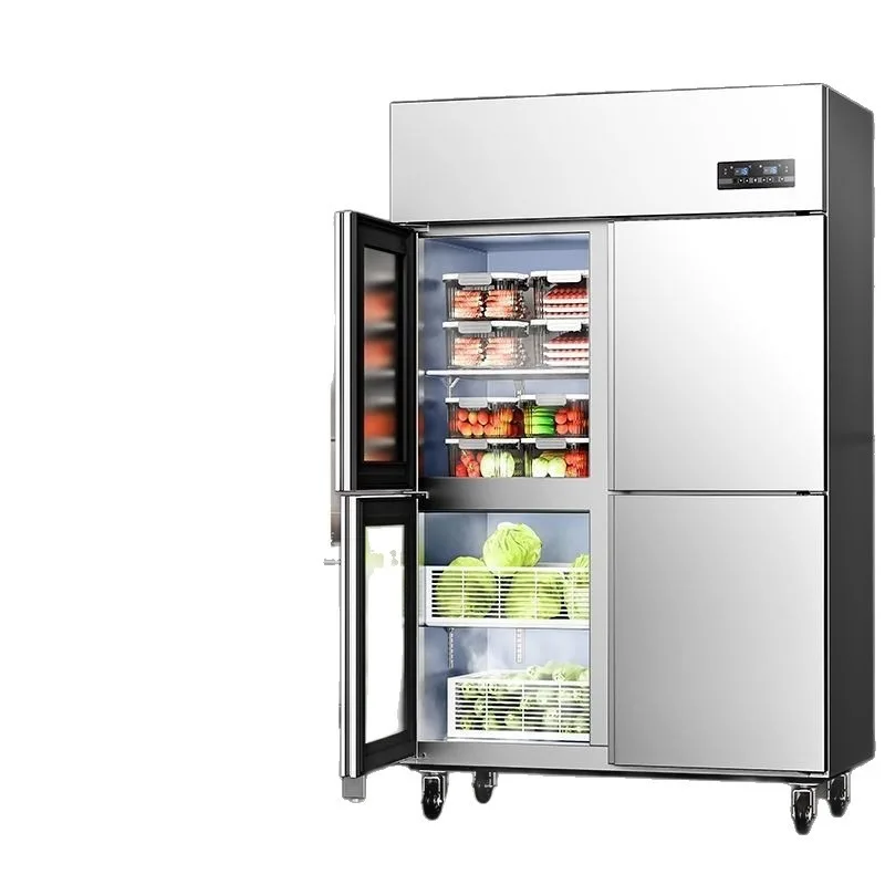 Four-door refrigerator, commercial freezer, frozen and refrigerated, air-cooled refrigerator, kitchen, four or six-door freezer
