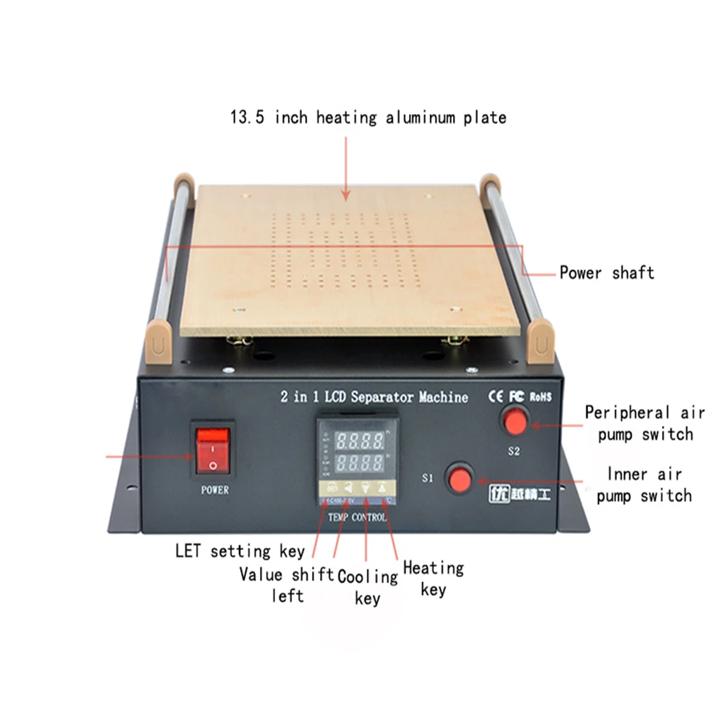 14inch LCD Screen Touch Screen Separator Built-in Pump Vacuum Glass LCD Separator Machine Screen Disassemble Repair Tool