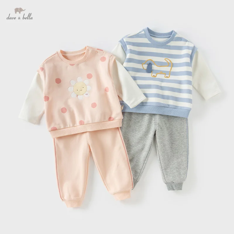 Dave Bella Children's Knitted Pants Set 2025 Spring Boys Girls Two-Piece Casual Fashion Long Sleeve Pants Sweet Cute DB1250710