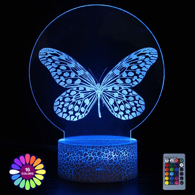 3d Lamp Laser-engraved Butterfly In Acrylic Night Light Bedroom Decoration Led Lights Changing Color Table Lamp Gifts Room Decor