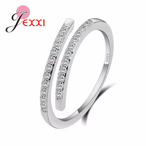 Newest Chic Design Luxury Simple Adjustable Silver Ring Pave Bright AAA Clear CZ Crystal for Girls Best Friend Jewelry