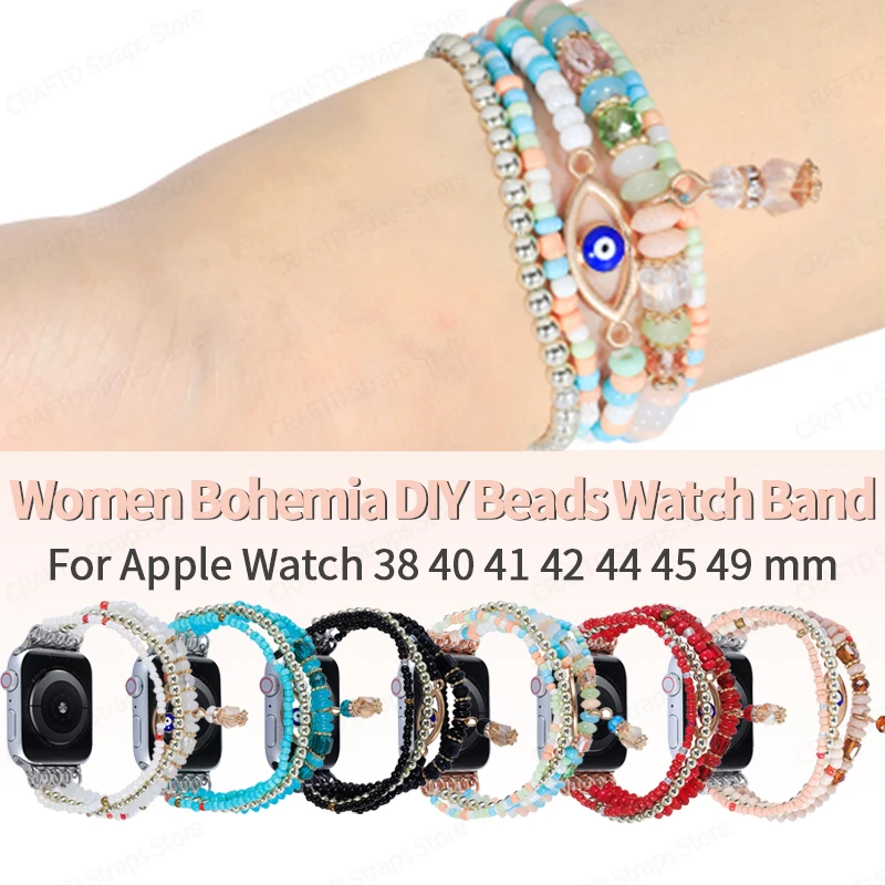 

Bohemia Beads Strap for Apple Watch Band 40mm Women Bracelet for Apple Watch Serie 7 6 SE 44 41 45 38 DIY Watch Strap for IWatch