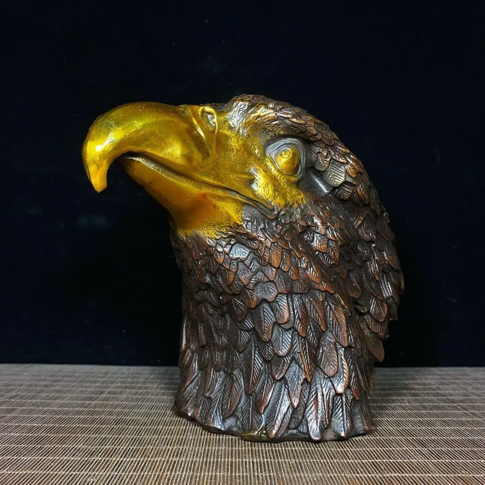 Home decor bronze sculpture eagle hawk head statuary 8 inch