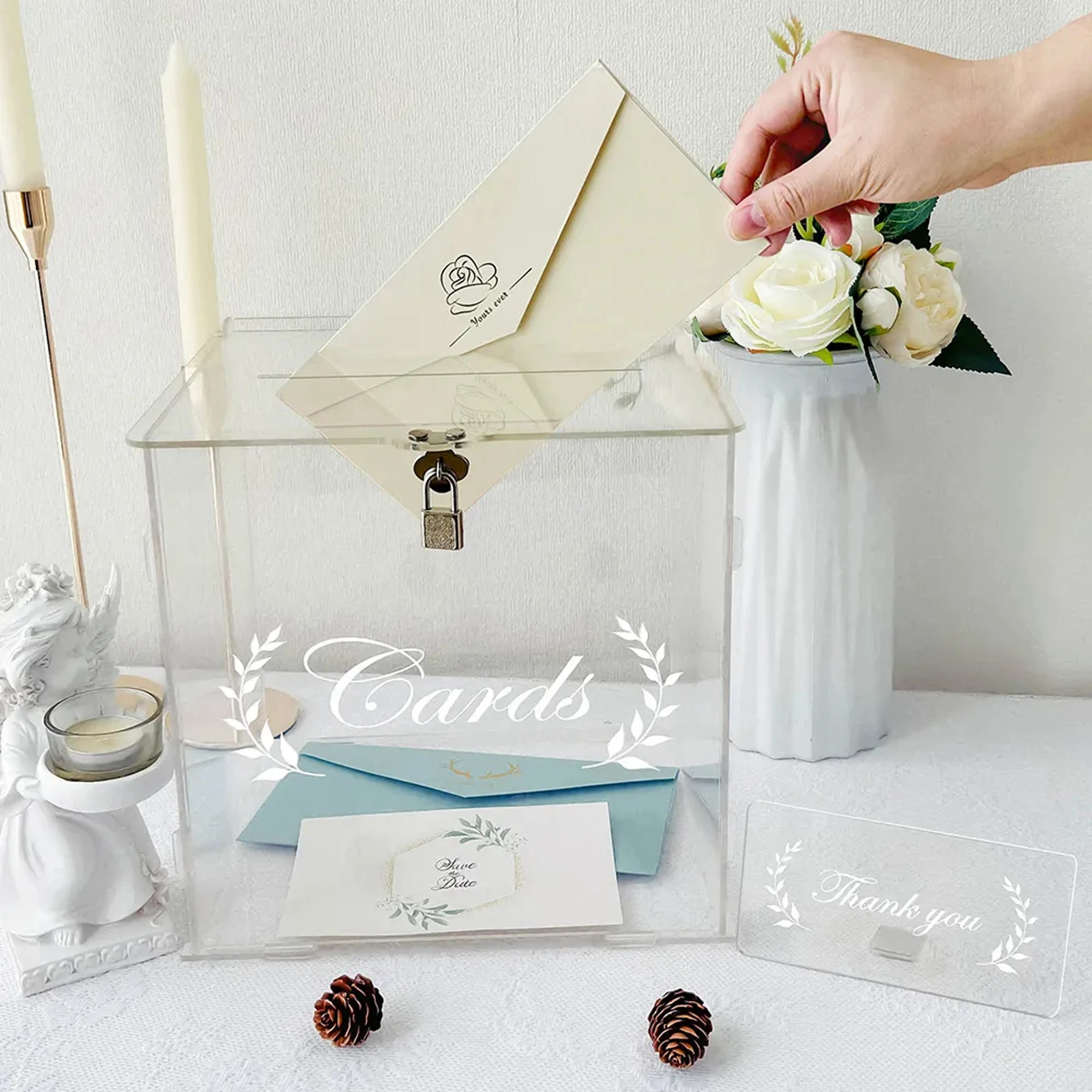 Acrylic Wedding Cards Box Elegant Wedding Keepsake Box DIY Envelop Gift Card Money Gift Holder Box Party Decor