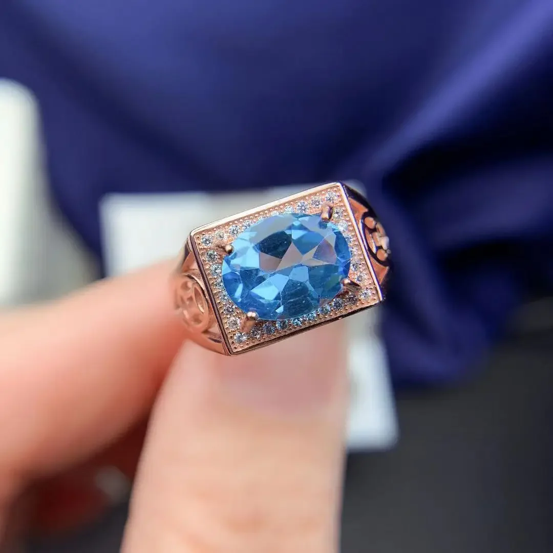 

Модное мужское кольцо с топазом из серебра 925 пробы, 8 мм * 10 мм, кольцо с натуральным топазом 3 карата с позолотой, мужские ювелирные изделия из стерлингового серебра