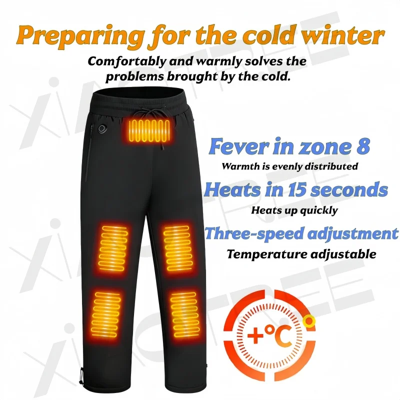Winter Heated Pants 8-Zone Heating with Dual Control,3-Temperature Settings,Perfect for Hiking and Cold Weather Work as Casual