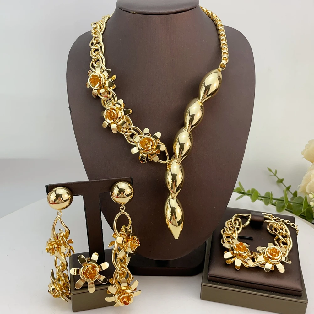 

EMMA Italian Gold Plated Jewelry Set Women Necklace Earrings Bracelet African Wedding Party Jewelry FHK23793