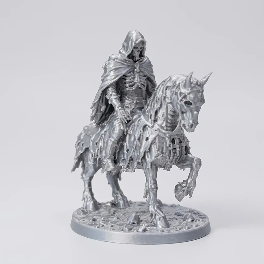3D Printed Skeleton Undead Knight Statue with Base Plastic Ghost Knight Tabletop Ornament Mini Gothic Style Grim Reaper Figurine