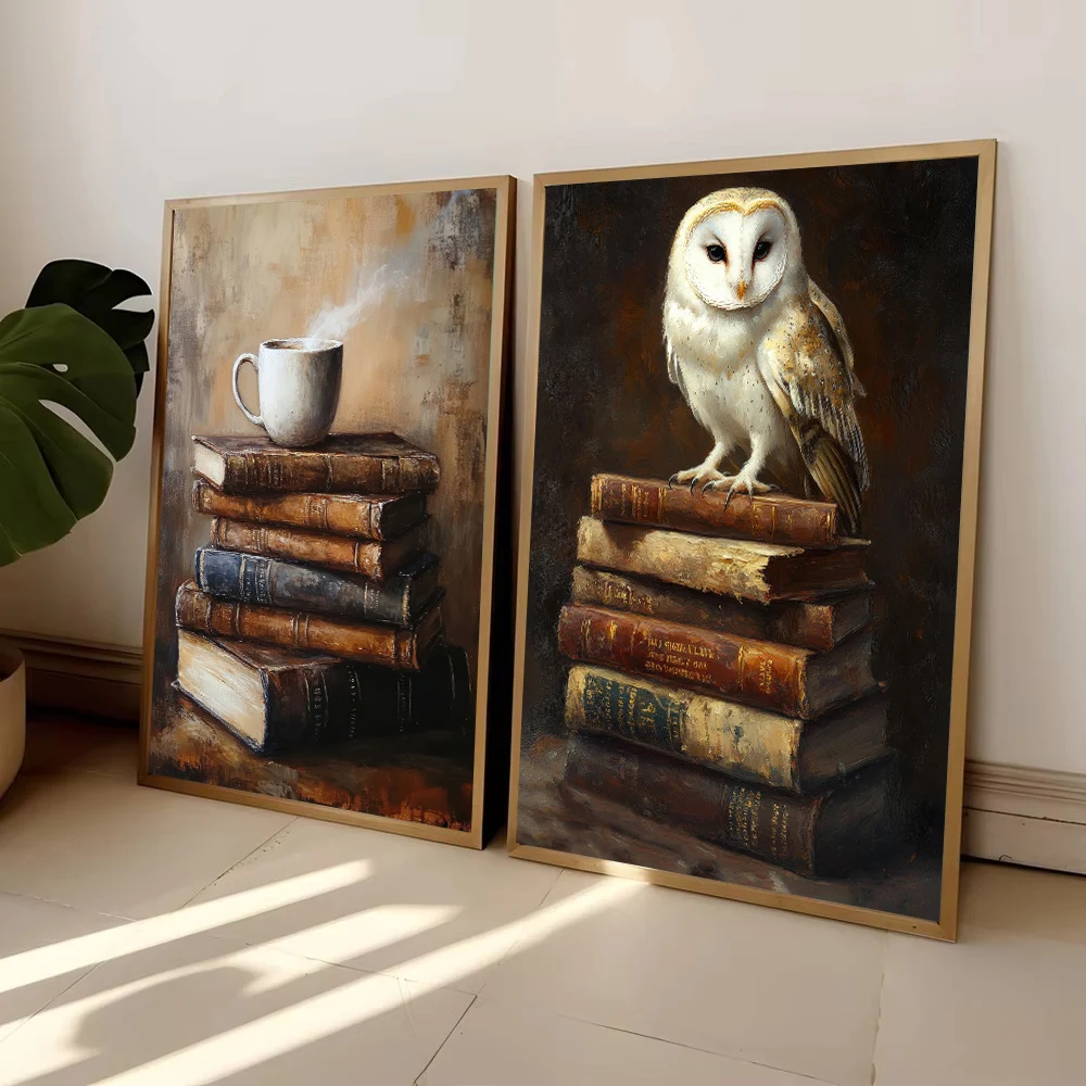 1pc frameless Canvas Painting Vintage Moth Fox Wolf Swan Raven Deer Owl Book Mushroom Poster Dark Academia Gothic Rustic Aesthet - view 2