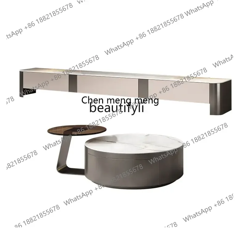178Light luxury rock slab TV cabinet coffee table combination household living room high-end small apartment locker2936