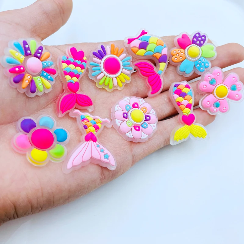 10 Pcs New Cute Colored Mermaid, Sunflower Flower Kawaii Flat Back Soft Rubber DIY Scrapbook Hair  Decor Accessories F35