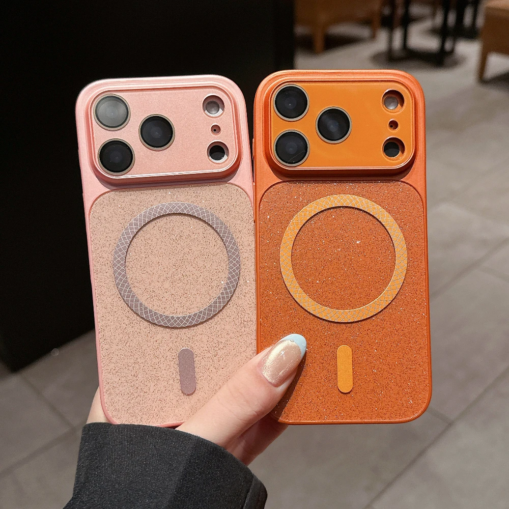 

Bling Glitter Phone Case For Magnetic Magsafe iPhone 17 16 15 PM 14 13 Pro Max Full Lens Protection Shockproof Bumper Cover