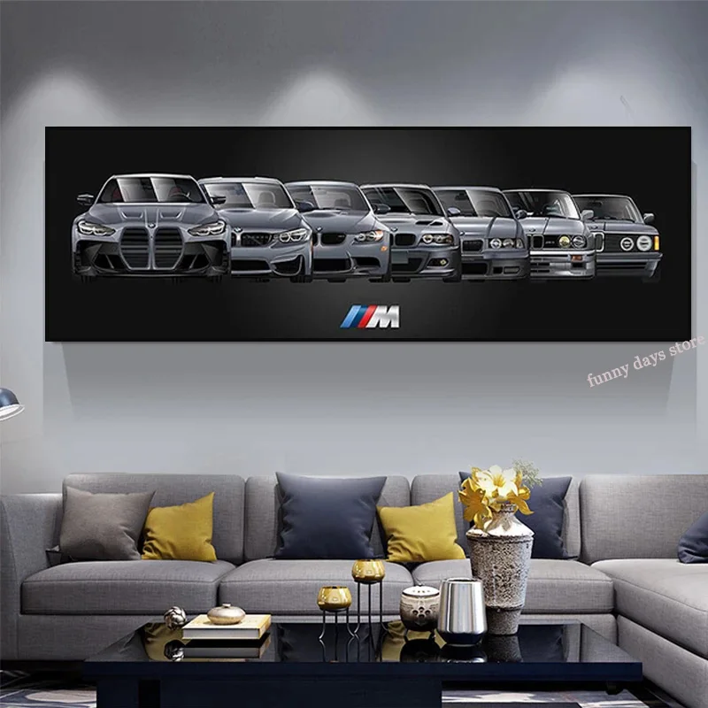 Supercar B M W Luxury Car M3 Family Poster M Series Evolution Car Canvas Painting Print Modern Living Room Wall Art  Home Decor