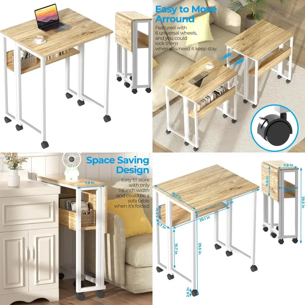 Kompakter Rollschreibtisch mit Ablagefach, 31,5-Zoll-faltbarer Computertisch für kleine Räume, einfache Montage und Mobilität