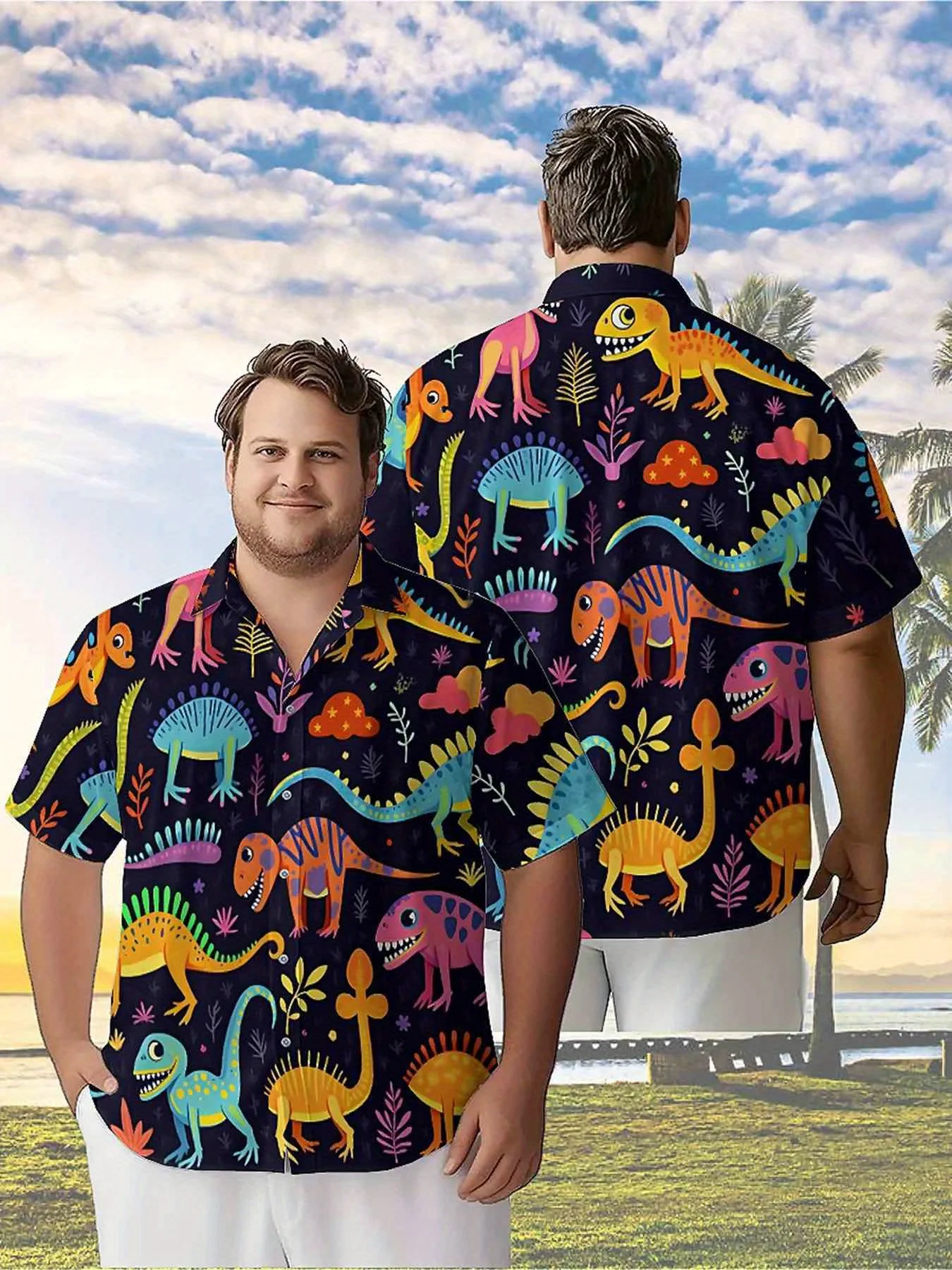 

Men's Plus Size Hawaiian ShirtsColorful Dinosaurpattern,Premium Comfort Youth Clothes,Streetwear Y2K Tops