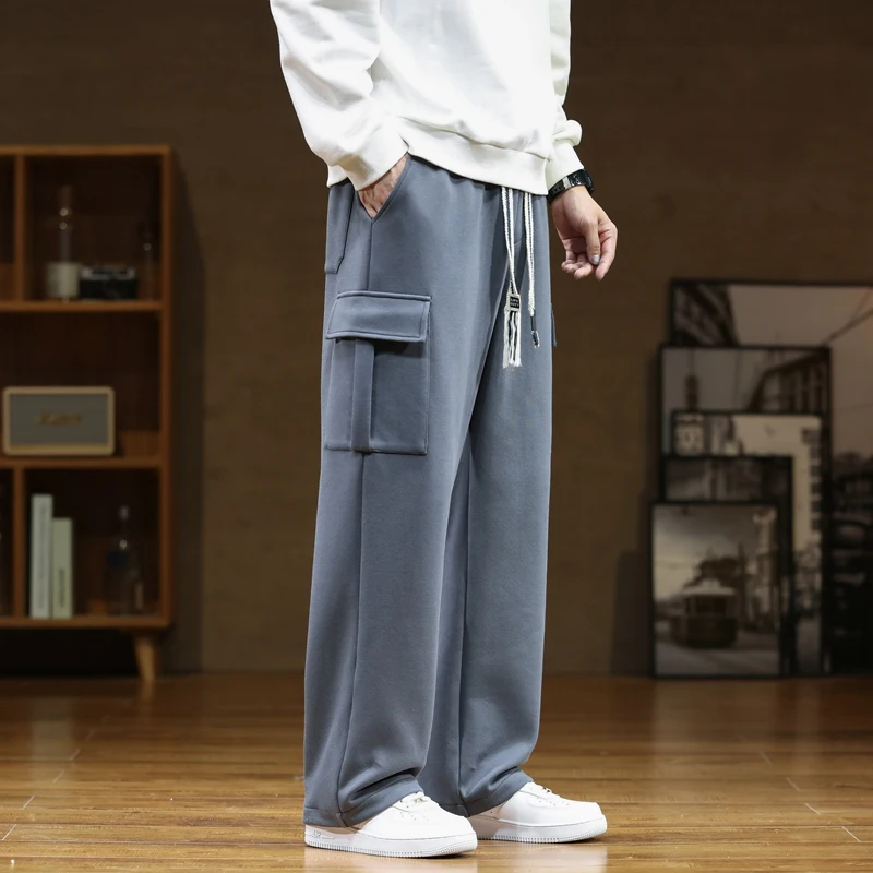 Autumn Sweatpants Cotton Men Baggy Joggers Cargo Pants Korean Neutral Breathable Loose Outdoor Solid color Wide legged Trousers