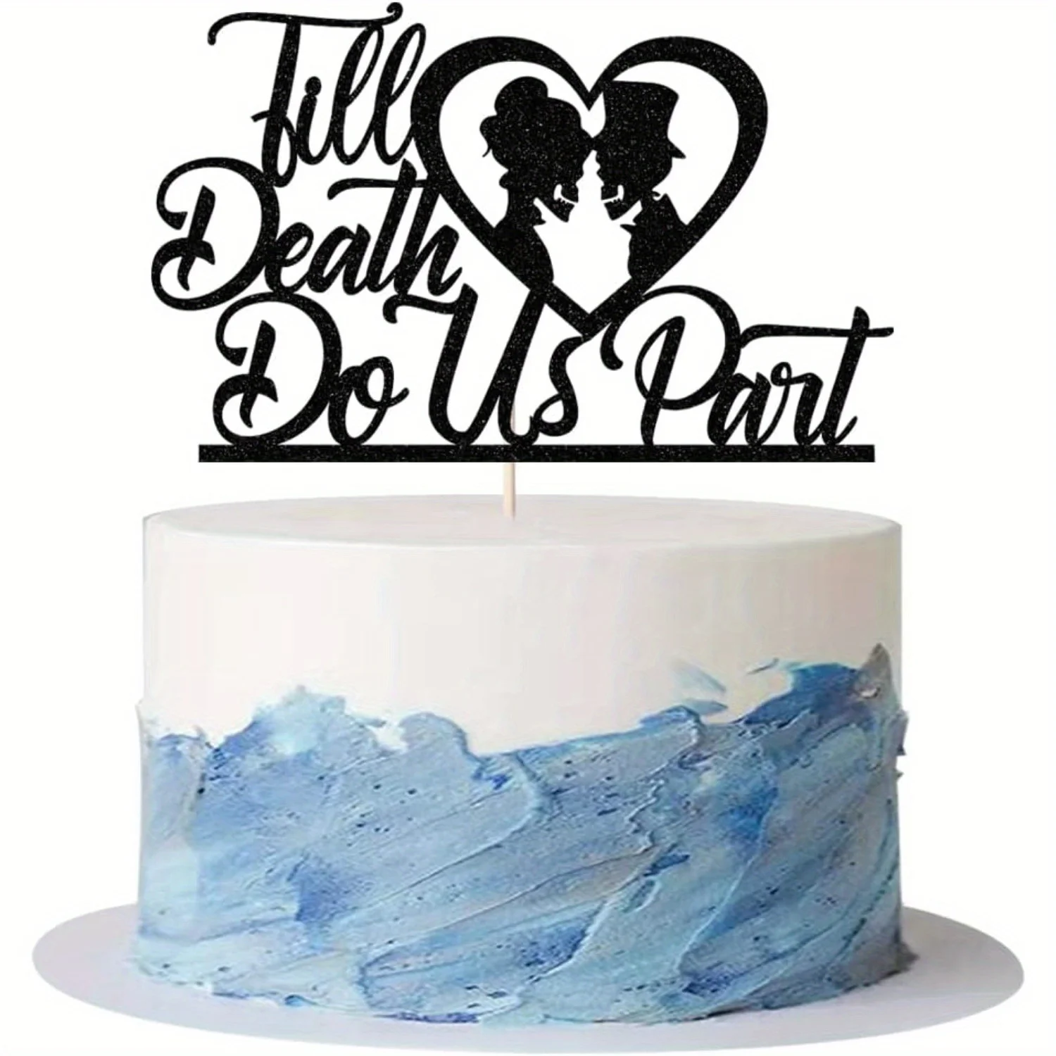 1 peça até a morte nos faça parte topper de bolo de casamento-crânio com glitter preto, Mr & Mrs Halloween, decoração de casamento do dia dos mortos