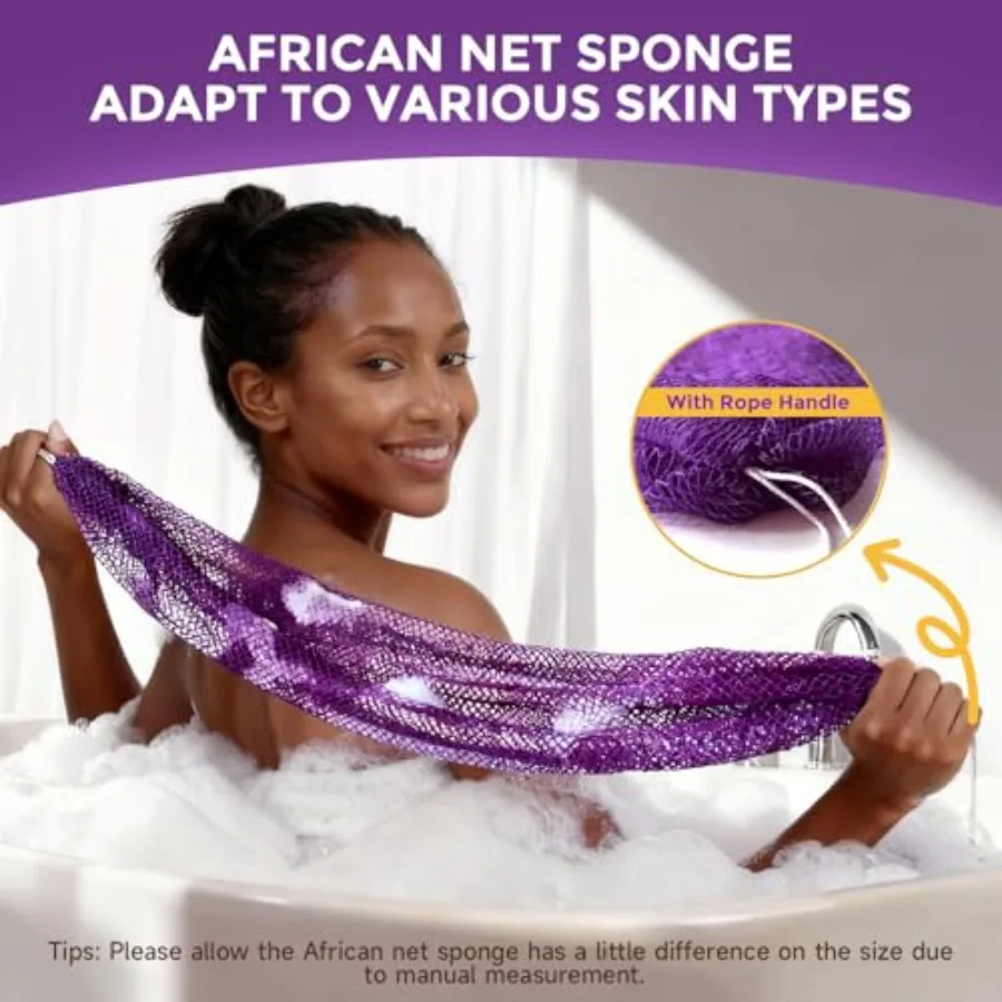 2 Pieces African Net Sponge Authentic, Durable Back Scrubber Washcloth for Shower, Exfoliating Net Sponge for All Skin, Bathing