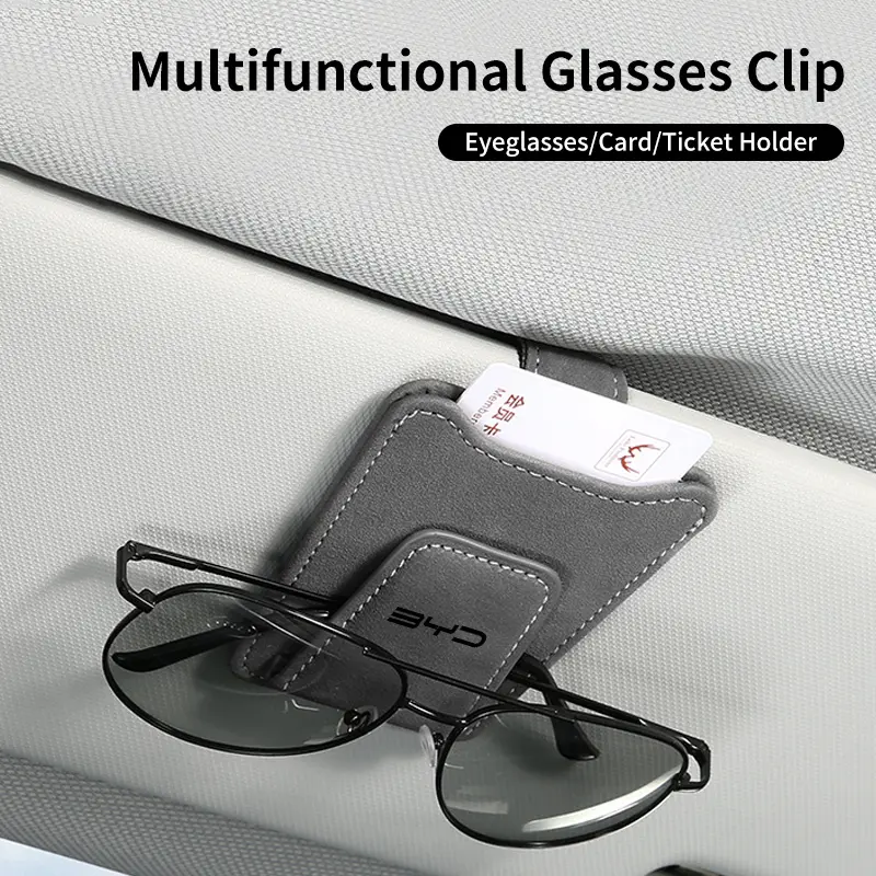 Car Sun Visor Glasses Clip Leather Sunglasses Card Holder For BYD F3 I3 F0 F6 S6 S8 E5 E6 G3 G6 L3 S7 M6 Tang Song Qing Yuan Max - Image 2