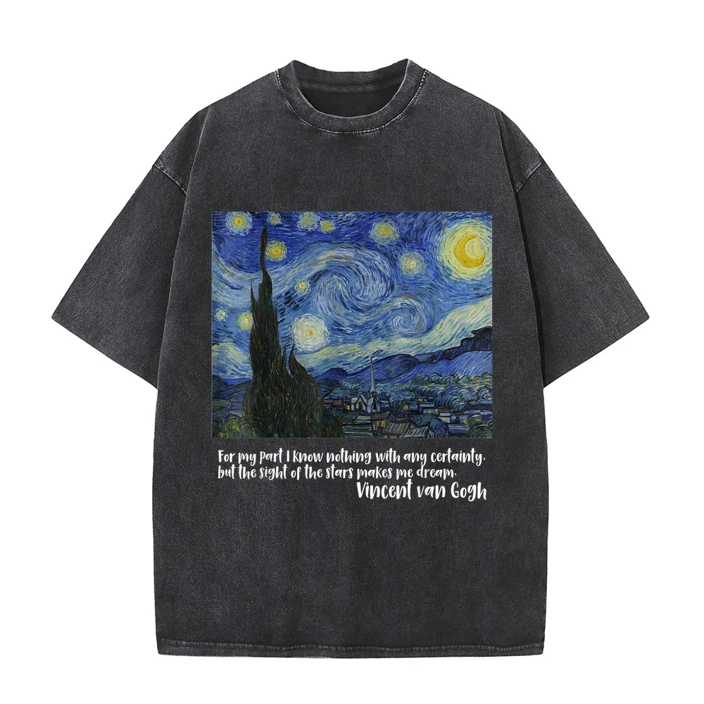 Starry Night by Vincent van Gogh Famous Painting T-Shirt Women's Oversize Men's Short Sleeve Tee New In Tops Tees Men Shirt