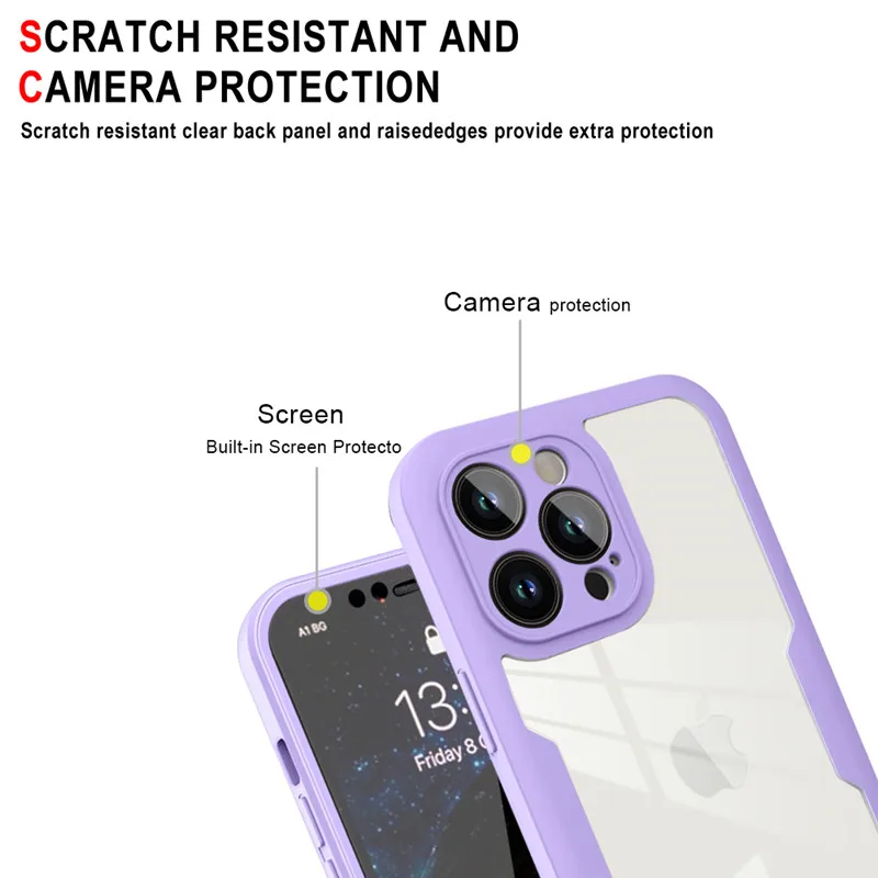 360 Full Body Front+Back Clear Case For iPhone 16 15 14 13 11 12 Pro Max XS X XR 7 8 Plus SE 2022 Silicone Shockproof Cover