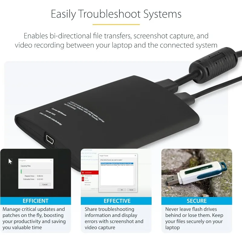 

Портативный адаптер Crash Cart для ноутбука, USB/VGA KVM-консоль, передача файлов и захват видео, Windows/Linux/MacOS, TAA
