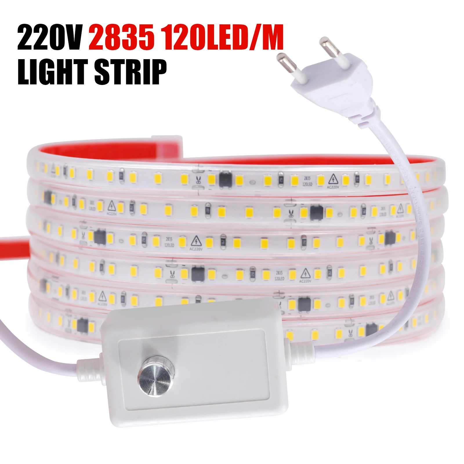 Dimmable LED Strip Light 230V 2835 120LEDs/M Tape Adhesive Diode Rope Lamp 10CM Cuttable Waterproof Cold Natural Warm White