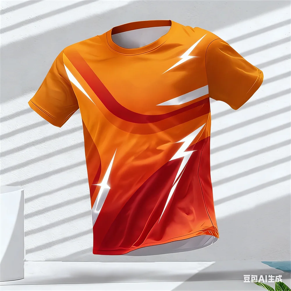 Modisches Streifenmuster 3D Farbblock-Print Herren T-Shirt Sommer Lässiger O-Ausschnitt Lockeres Oberteil Outdoor Laufen Fitness Sport Kurzarm – Detail 7