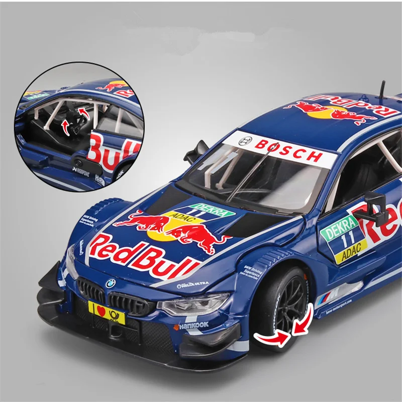 1:24 BMW M4 GT3 Red Bull Co-brand Alloy Sports Car Model Diecast Metal Track Racing Car Vehicles Model Sound and Light Kids Gift