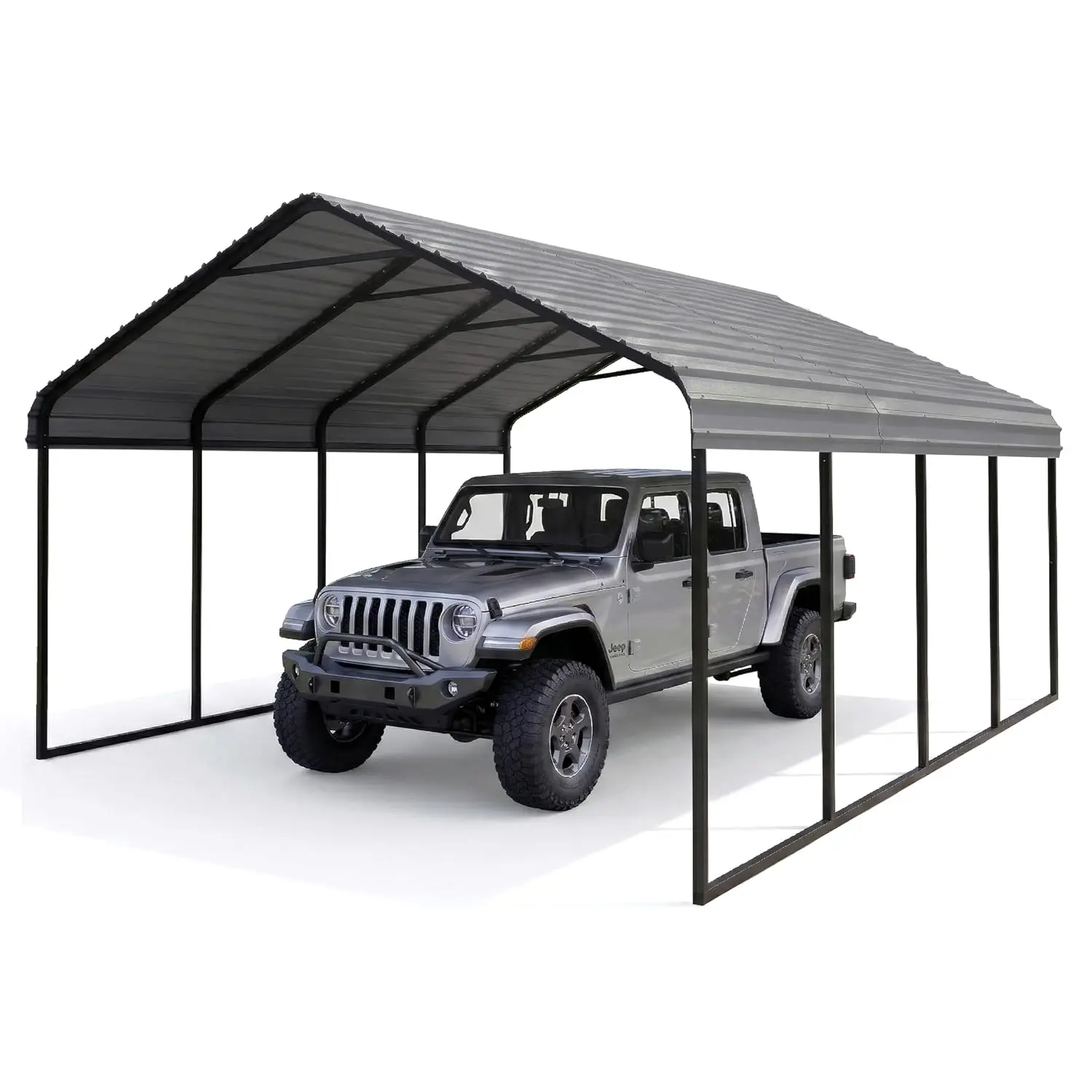 12x20 FT Heavy Duty Metal Carport - Gray Galvanized Steel Garage Canopy for 1-2 Cars, Waterproof Lean-to Shelter, Customized