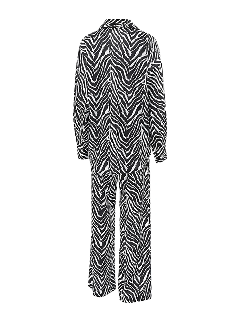 Hiloc Zebra Printing Pants Pajamas Sets Two Pieces Shirts And Pants Women Outfits Casual Wide Legs Pants Sleepwear Autumn 2024