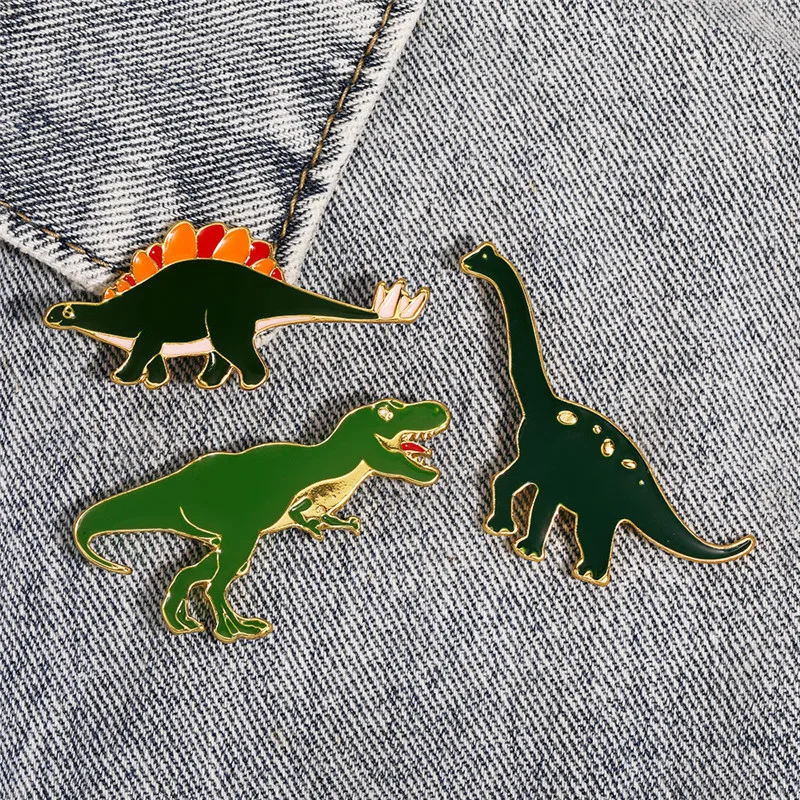 Cartoon Stegosaurus Tyrannosaurus Rex Dinosaur Enamel Brooch Prehistoric Animals Label Badge Pins Jewelry Gifts For Women Men