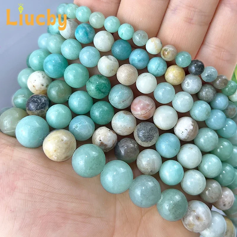 DIY-Fußkettchen, Armband, Ohrringe, Naturstein, gemischte Amazonit-Perlen, glatte, handgefertigte Perlen für die Schmuckherstellung, 15 Zoll, Großhandel, 4/6/8/10/12 mm. – Detail 5