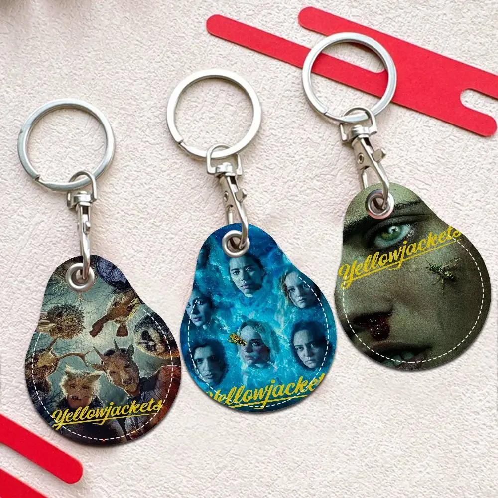 American Tv Series My-yellowjackets 1PCS PU Leather Keychain Protective Case Door Lock Access Control Tags Card Bag Key Tag Ring