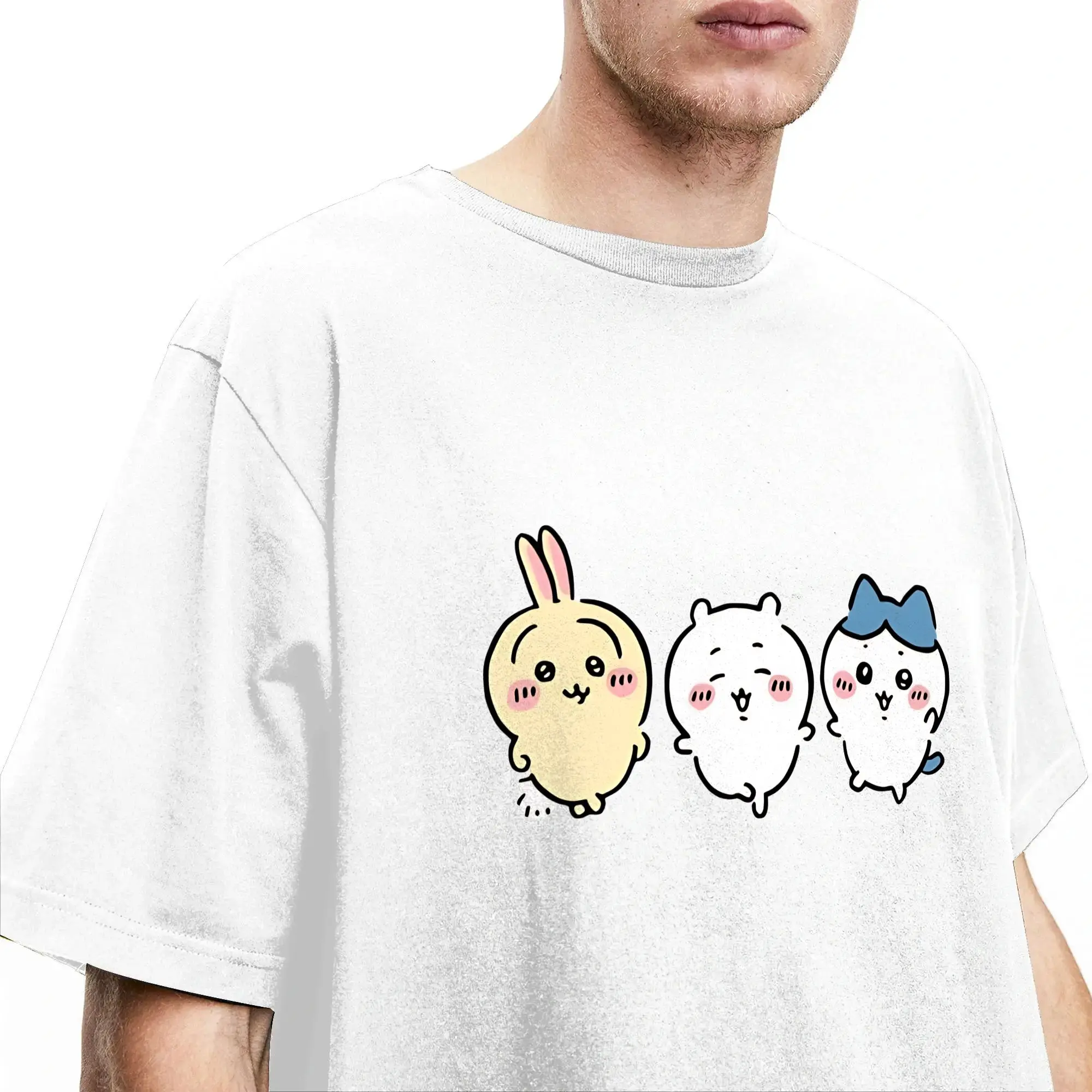 Vintage T-Shirt Chiikawas Hachiware Usagi, süße Kawaii-Baumwoll-T-Shirts, modisches T-Shirt für Herren, kurzärmelige Kleidung – Detail 3
