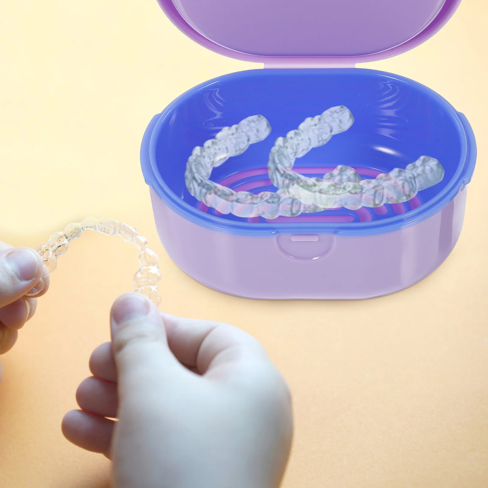 

Portable Orthodontic Retainer Case Compact Denture Storage Box Multi-Function Travel Brace Container Dustproof Scrub Resistant