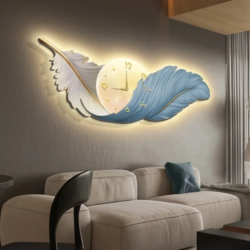 Luxus Leinwand LED Licht Große Wanduhr Wohnzimmer Moderne Sofa Hintergrund Wanduhr Kunst Ästhetische Kreative Hause Dekorationen