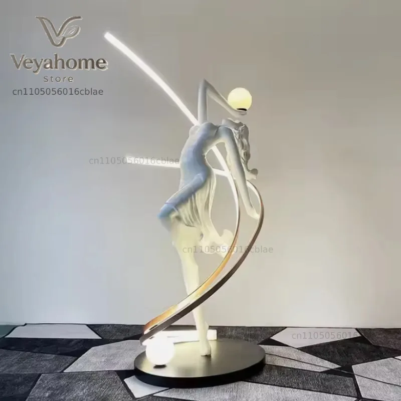 Abstract Sculpture 3-color Light LED Floor Lamp with Dance Goddess Art Resin Material for Home Office Hotel Lobby Decoration