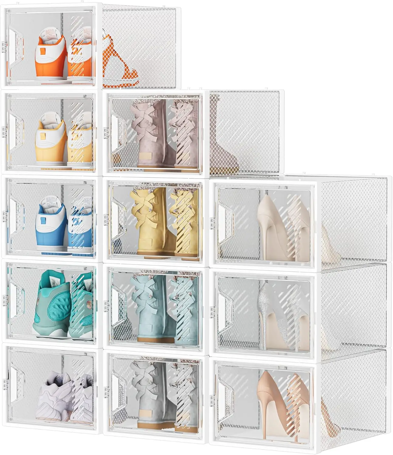 

2 Pack X-Large Shoe Organizer for Closet, Shoe Boxes Clear Plastic Stackable Shoe Storage Boxes for Size 13