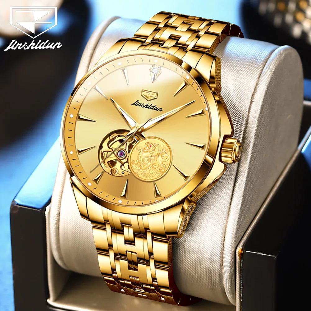 JSDUN Luxury Men\'s Watches Containing Genuine Gold Automatic Mechanical Watch Stainless steel Original Male Watch Waterproof